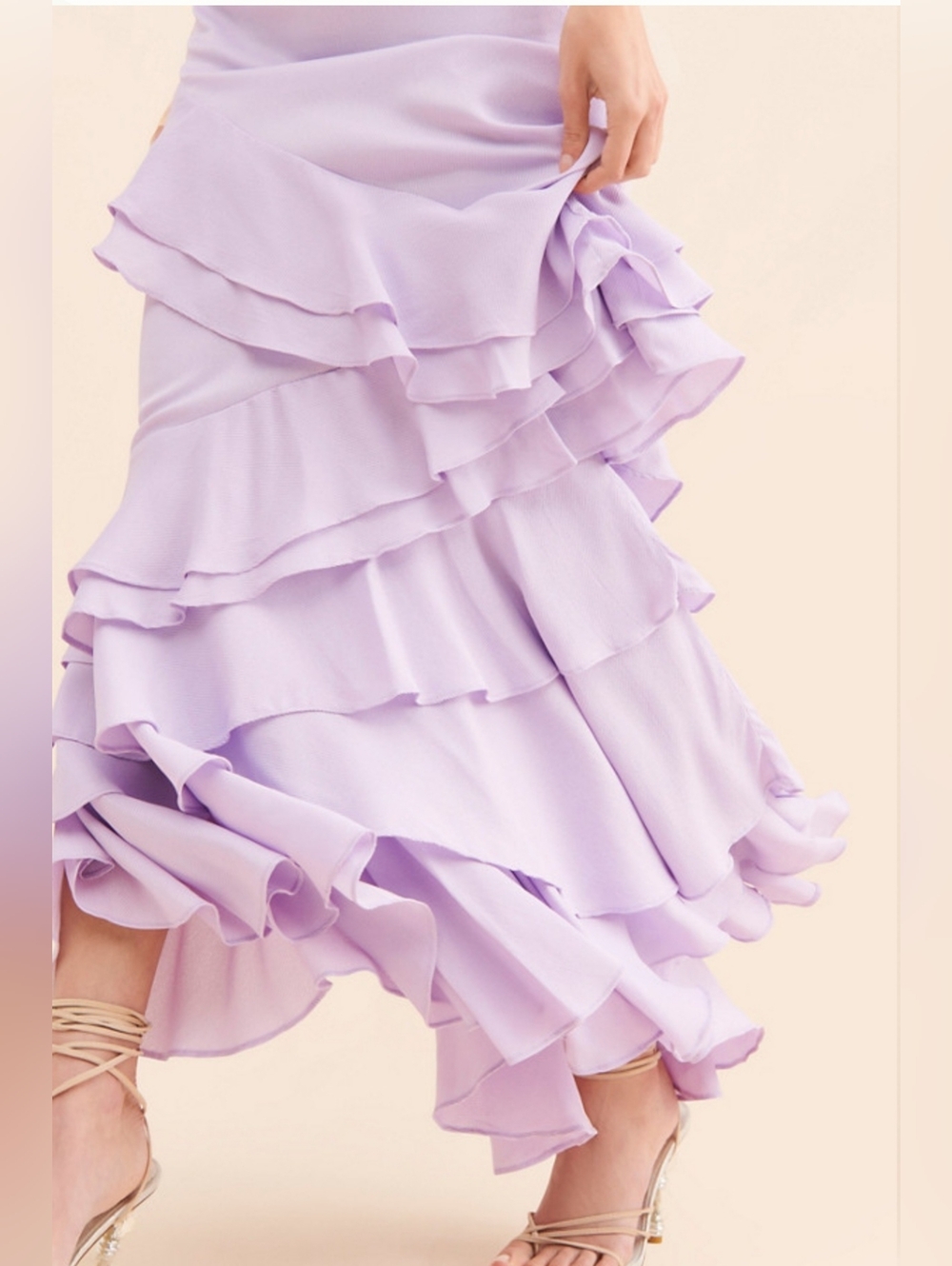 Anthropologie Let Me Be Femme Ruffled Lavender V-Neck Maxi Dress Size M - Picture 2 of 15